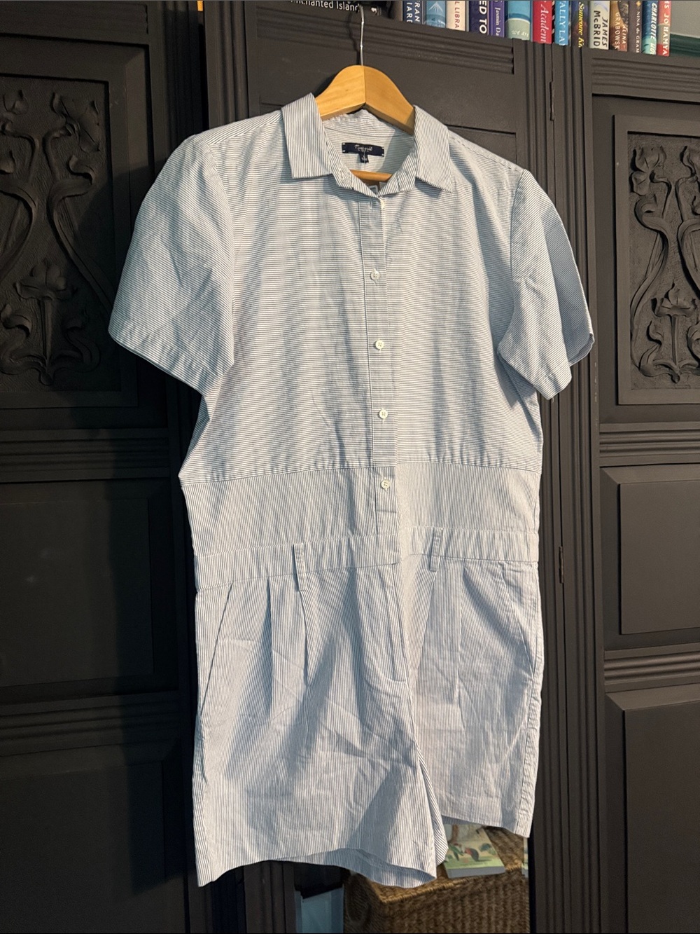 Madewell Light Blue Short-Sleeve Cotton Shirt Romper
